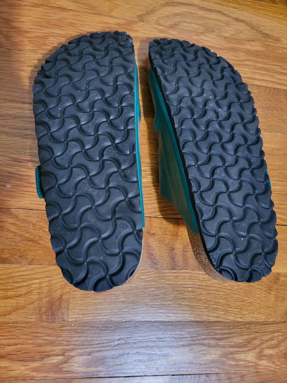 Birkenstock Green Two-Buckle Sandals with Gold Buckles - Picture 3 of 4